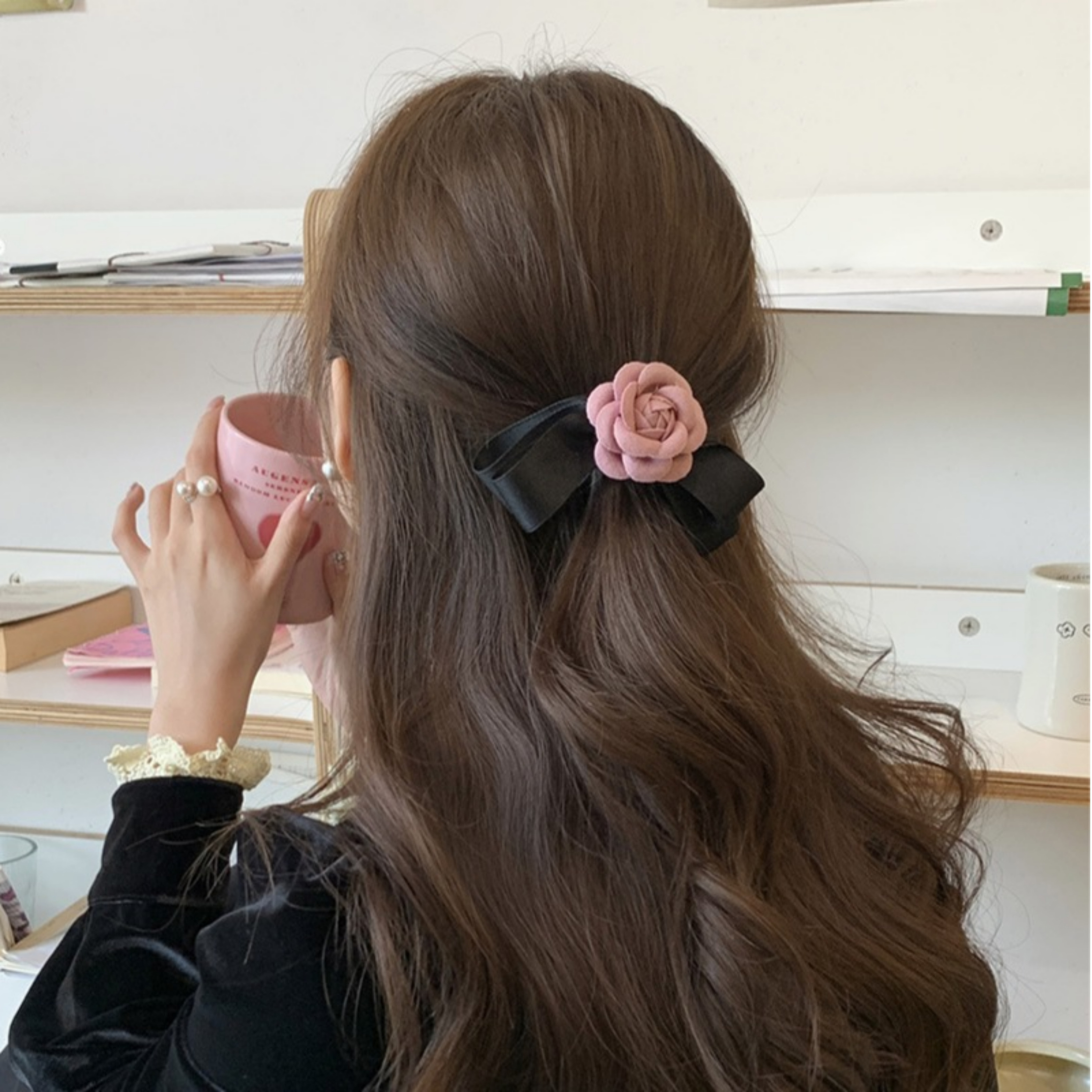 아름다운 리본 꽃송이 헤어 집게 핀 주름 공주